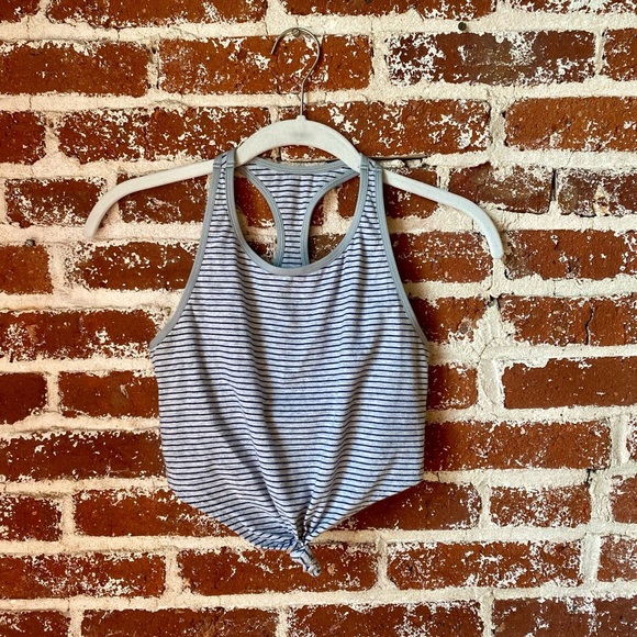 aerie gray & navy striped cropped tank top - Picture 5 of 8